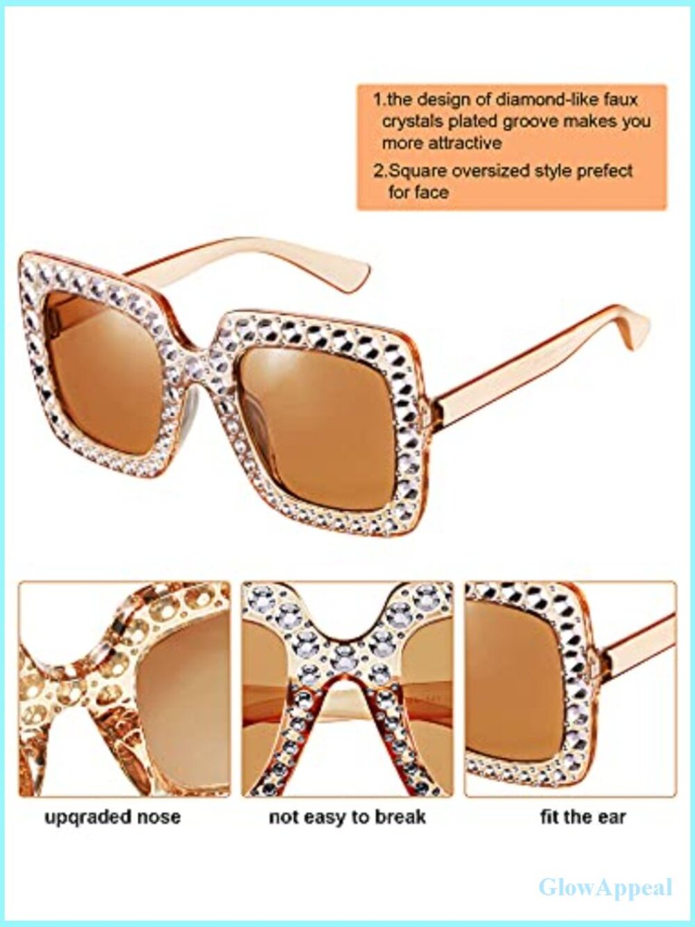 6 Pairs Oversized Square Sunglasses Rhinestone Disco Party Photo Props - Picture 3 of 7